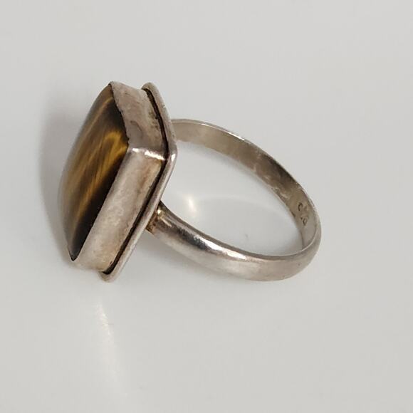 Handcrafted Sterling Silver Ring With Rectangular Tiger's Eye Cabochon - Picture 6 of 9